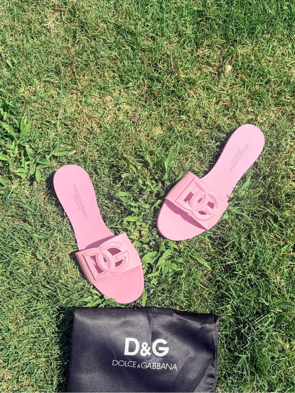Dolce & Gabbana Baby Pink DG Logo Slide Sandals - Size 37